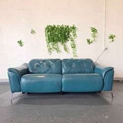 FREE DELIVERY Blue Leather Recliner Sofa