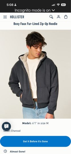 Boys large Hollister grey hoodie
