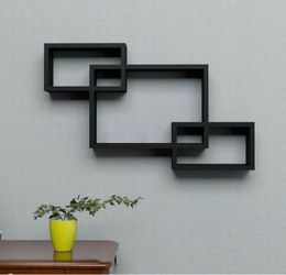 Black Intersecting Wall Shelves Set