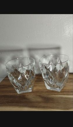 VTG FACETED CRYSTAL GLASS WHISKEY GLASSES SET OF 2