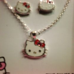 Hello Kitty Silver Enamel Necklace & Earrings Gift Box