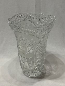 Vintage Irena Cut 24% Lead Crystal Glass Vase Made In Poland Rose Pattern 9.5"