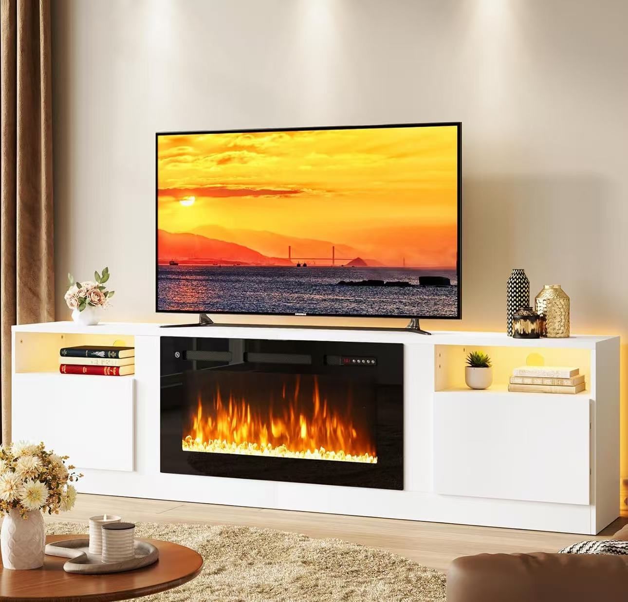 oneinmil 80” TV Stand with 36” Electric Fireplace