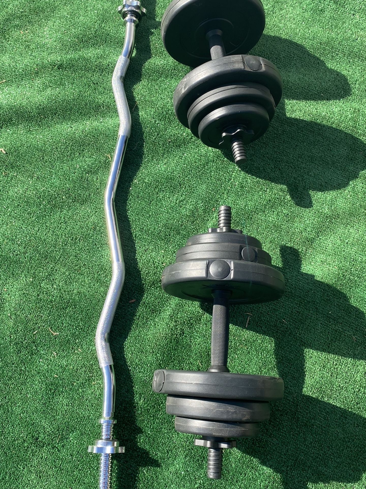 Sunny Curl Bar & Dumbbell Weight Set