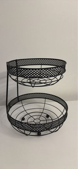 two tier black metal countertop basket organizer