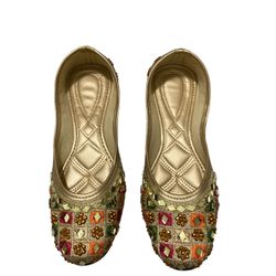 Gold Embellished Flat Shoes 