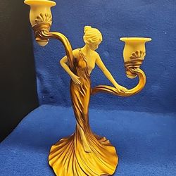 Art Nouveau lady woman double L&R candle holder