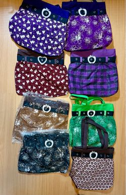 Lot of 8 Assorted Pattern Handbags with Apple Embellishments