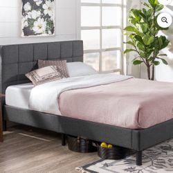 Upholstered Platform Bed Frame Grey, Adult,  deliver and mattresses available but not included