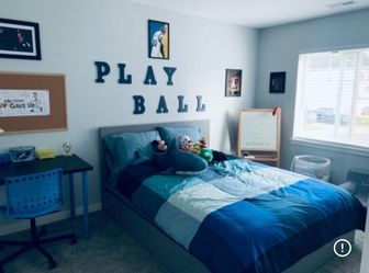 Queen Bed with Storage Drawers + Kids Desk (Great Condition)