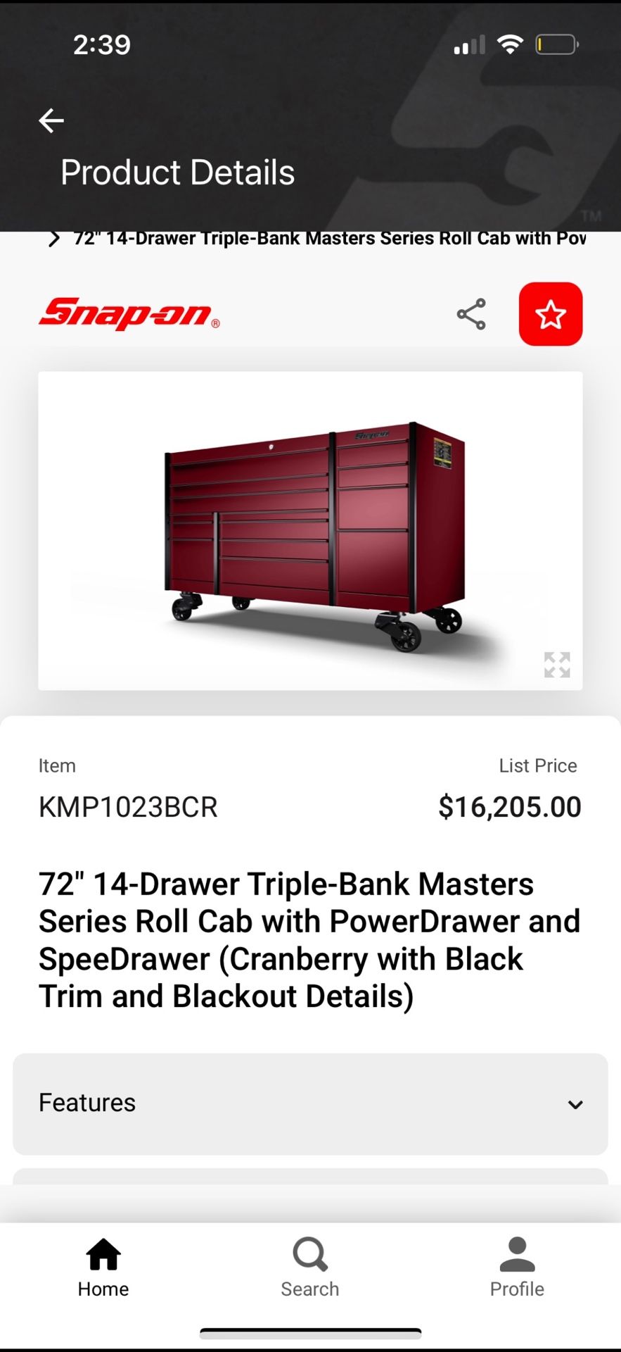 Snap On 72in Master Series