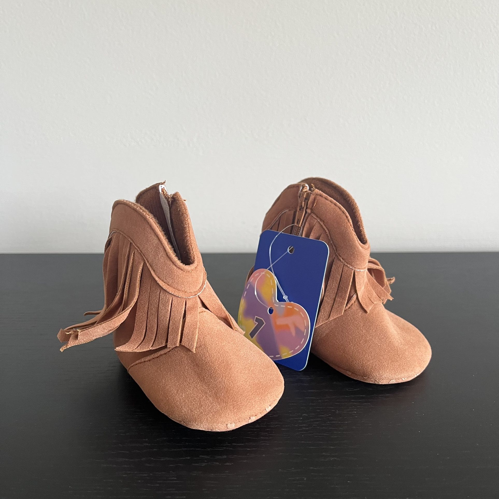 Valen Sina Baby Size 1 Moccasin Boots Crib Shoes Faux Suede Brown