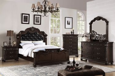 4 Piece Bedroom Set Cherry Color- Queen, King ior Calking Bed, Nightstand, Dresser & Mirror (Chest - $345.00)