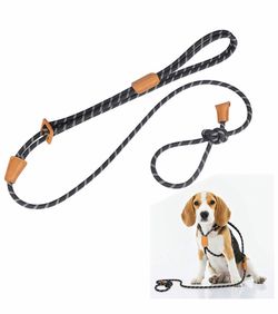 Rope Slip Dog Leash and Harness in One for Small Medium and Large Dogs, Adjustable Nylon Rope Leash and Harness Set with Reflective Stripe(Black)