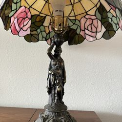 Tiffany Style Lamp With Art Deco Lamo Base 