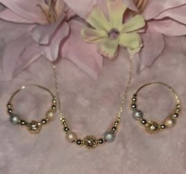 Handmade Gold Plated Bead Necklace and Earring Set