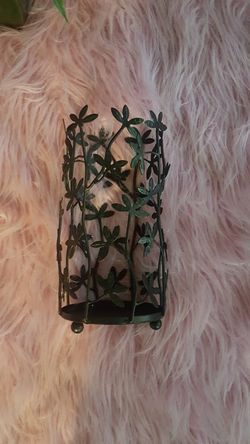 BUNDLE BLACK CANDLE HOLDER VASE WITH ORCHIDS & GREEN PLANT