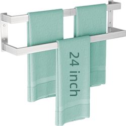 Double Towel Bar, 24 Inch Towel Rack For Bathroom Wall Mounted, Stainless Steel Towel Holder, Double Towel Rod Towel Rail Hanger For Wall, Modern Home