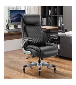 High Back Ergonomic Executive Office Chair with Lumbar Support Headrest Flip Arms Black