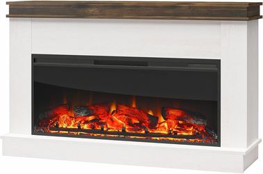 Ameriwood Home Mateo 53.5 Inch Electric Fireplace with Mantel, Replaceable Fireplace Insert Heater, Remote Control, Timer, Realistic Log and Flame Eff
