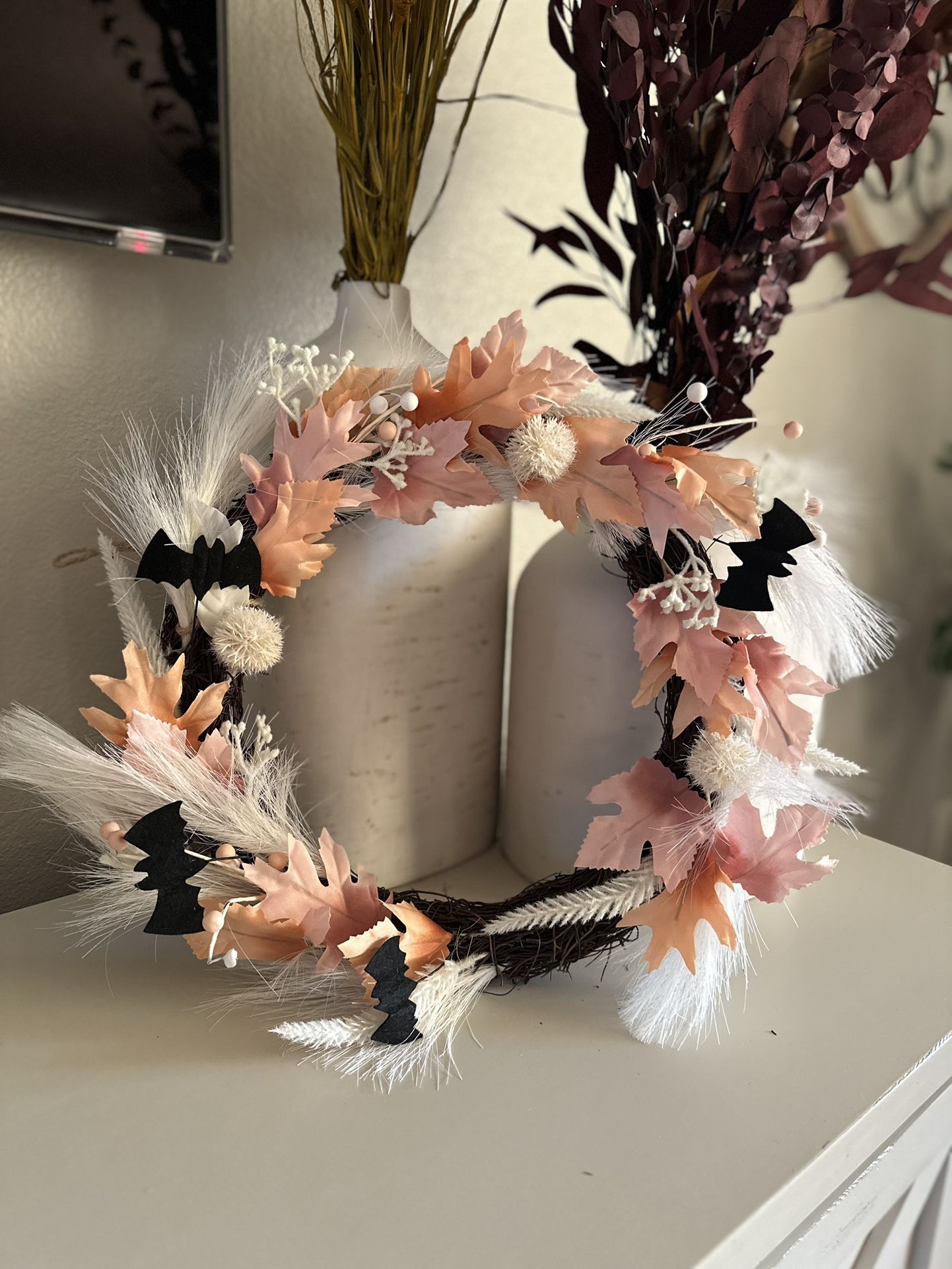 Faux Flower Halloween Wreath