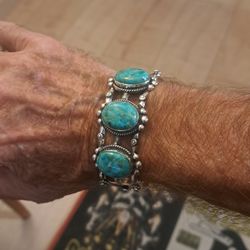 Southwestern Silver Tone Turquoise Cuff Bracelet