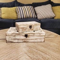 Solid Wood Decorative Box Set 2 Piece with Glass Inlay