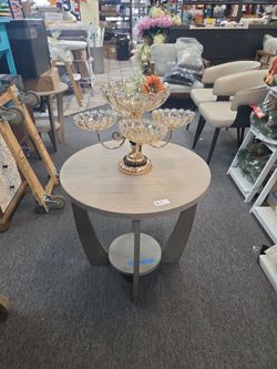 Round Side Table with Lower Shelf