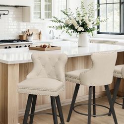 2X linen Color 27” Fabric Swivel Barstools 