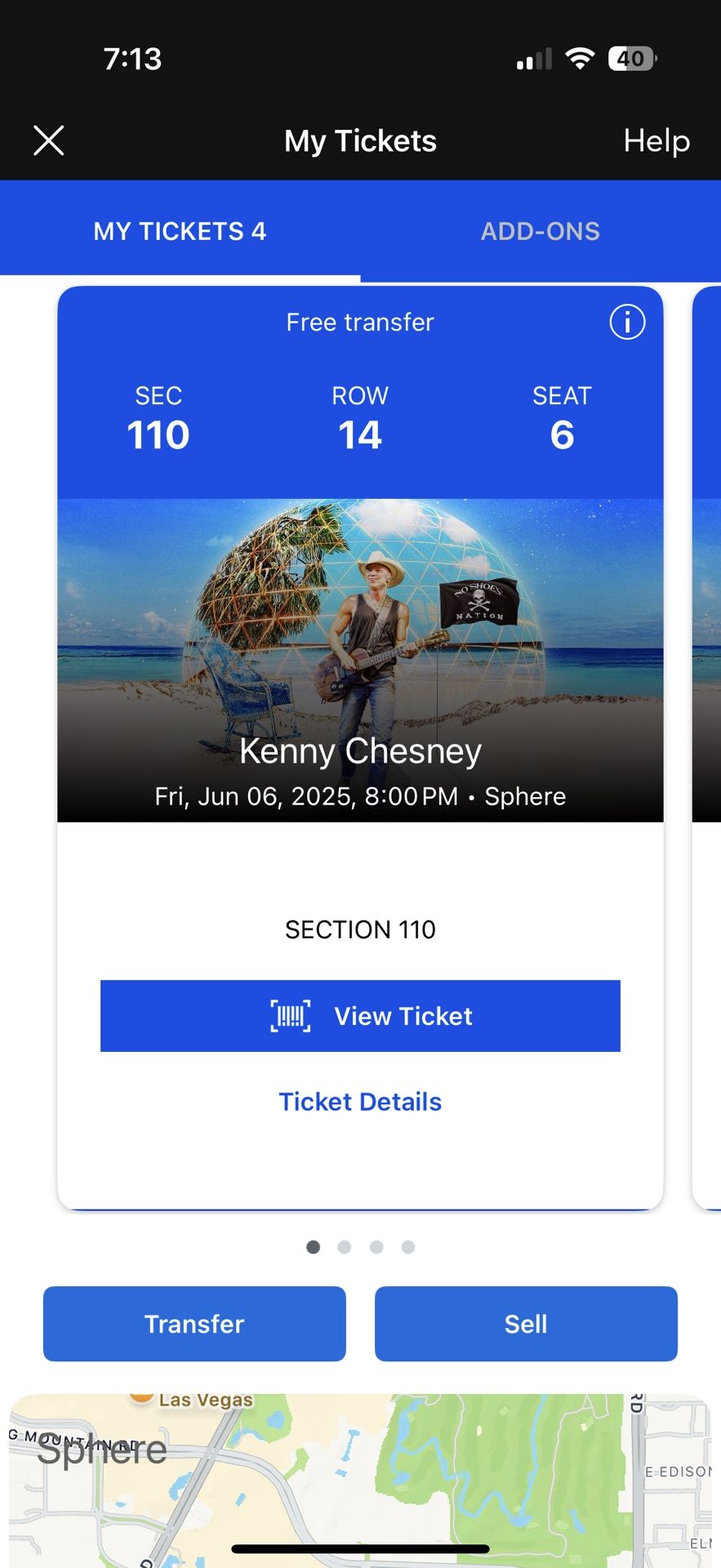 Kenny Chesney Sphere (2) Tickets June 6th