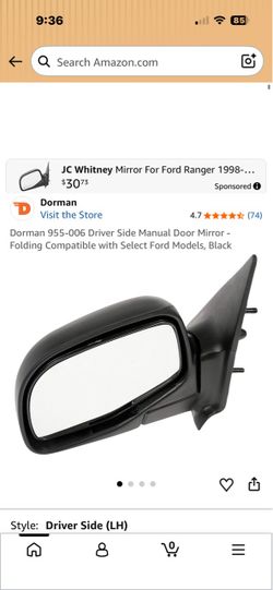 Driver side door mirror for select Ford models