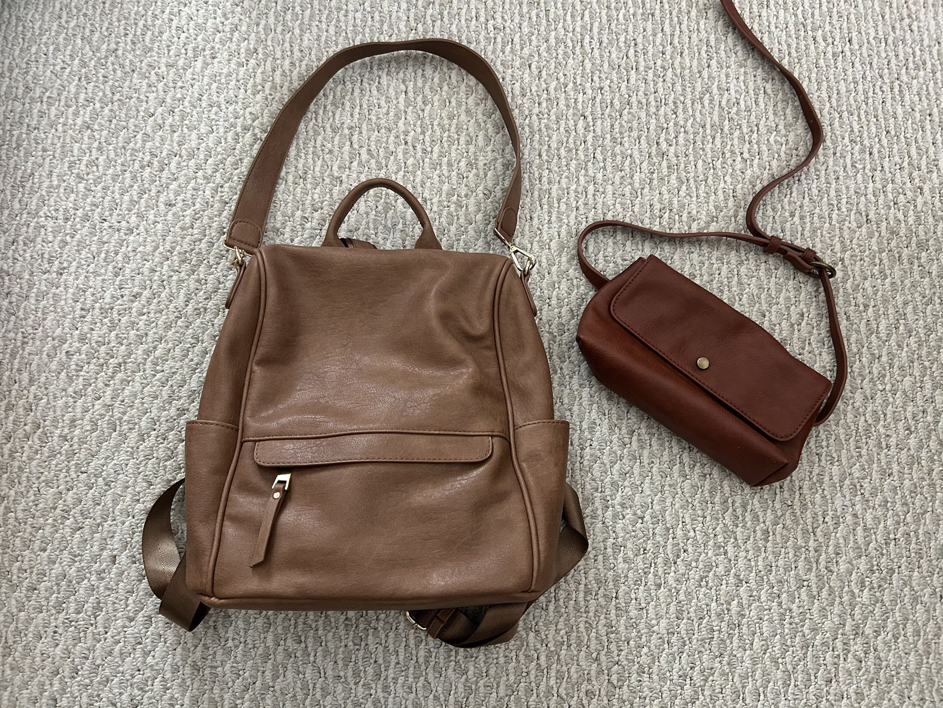 Brown Backpack Purse + Belt Bag