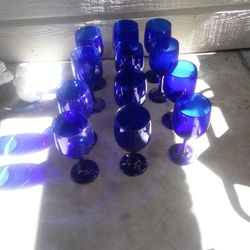 12 Cobalt Blue Wine Glasses