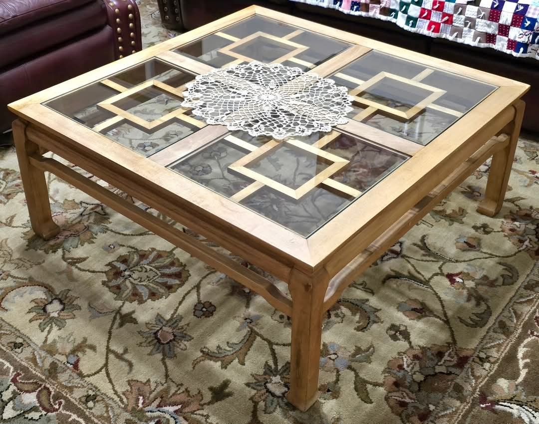 Vintage Asian Fretwork 4 Square Panel Coffee Table