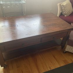 Wood Coffee Table With Drawers And Shelf For Storage ( Needs To Go ASAP Moving)