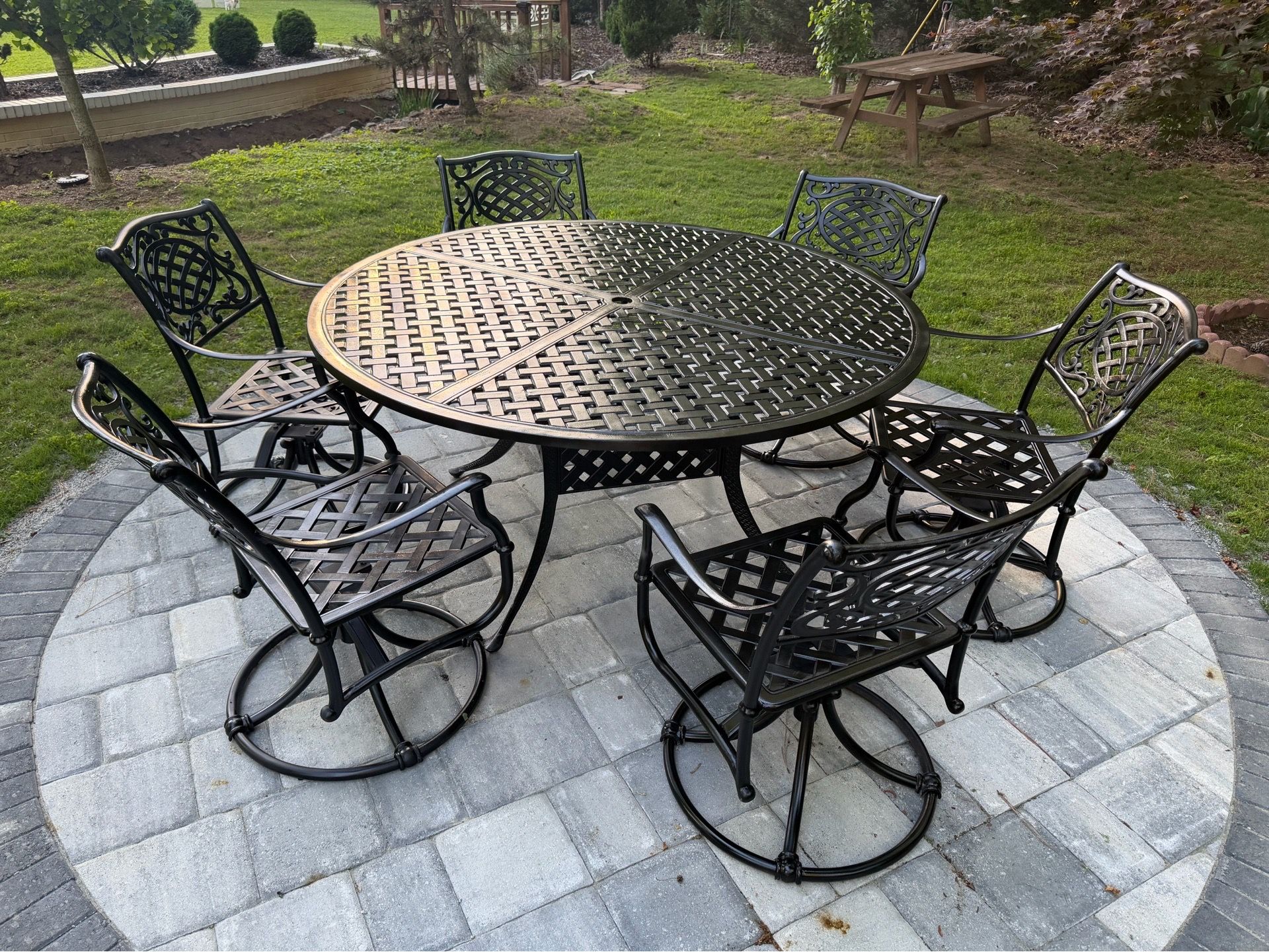 REFINISHED 5ft Cast Aluminum swivel/rocking chairs $799 CAN DELIVER!