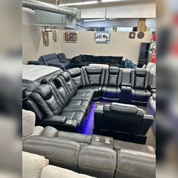 Black Breathing leathe power recliner sectional sofa