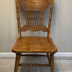 High End Vintage Solid Oak Pressed Back Rustic Country Style Dining Side Chair