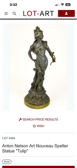 Anton Nelson Art Nouveau Spelter Statue Tulip $350 ea or $500 for pair