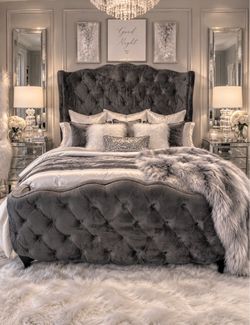 Queen Luxury chesterfield wingback sleigh bed