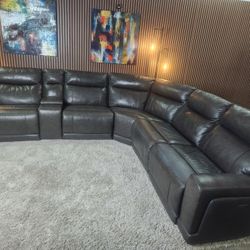 Lauretta 6-piece Gray Leather Power Reclining Sectional with Power Headrests