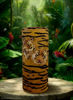 7-inch "Tiger Themed" decorative candle featuring two tiger faces.