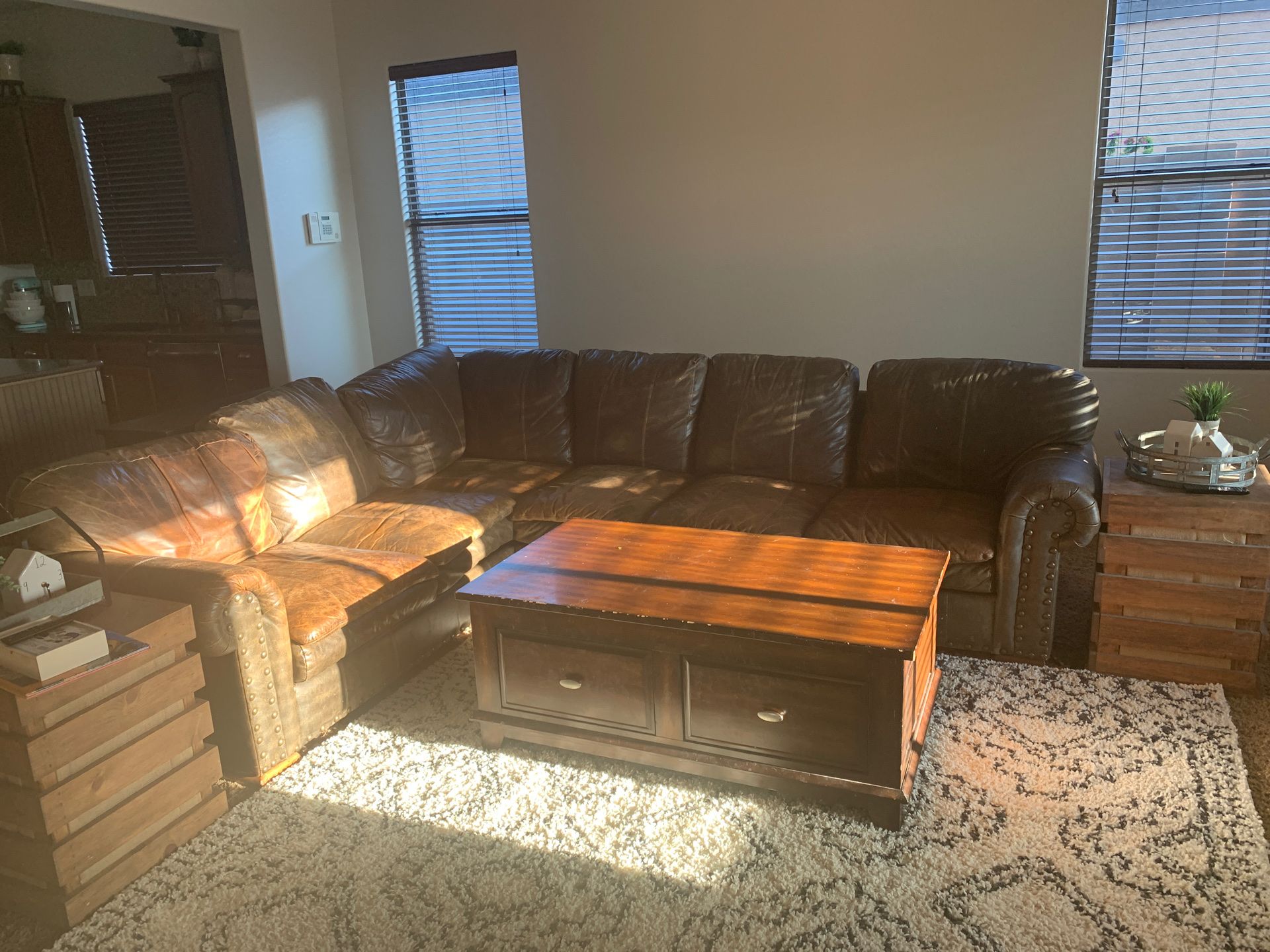 Authentic leather nailhead couch