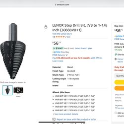 LENOX Step Drill Bit, 7/8 to 1-1/8 Inch Vb11