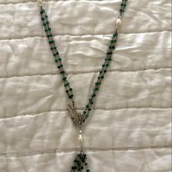 24” Emerald  Swarovski Crystal  Fresh Water Pearl necklace - hand made