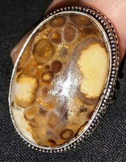 Vintage 925 Sterling Silver Ocean Jasper Ring Natural Stone Boho Size 9 weighs 17g