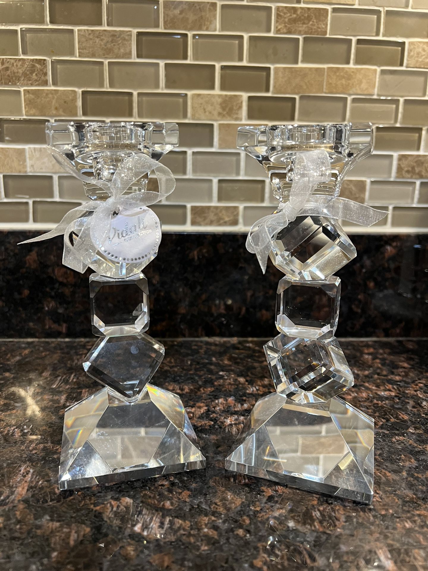 Set Of 2 Crystal Candle Holders 