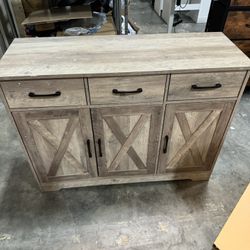 Modern Farmhouse Buffet Sideboard Cabinet, Barn Doors Storage Cabinet with Drawers and Shelves, Wood Coffee Bar Cabinet with Storage for Dining Room, 