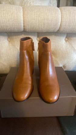 Tan Leather Ankle Boots with Side Zip
