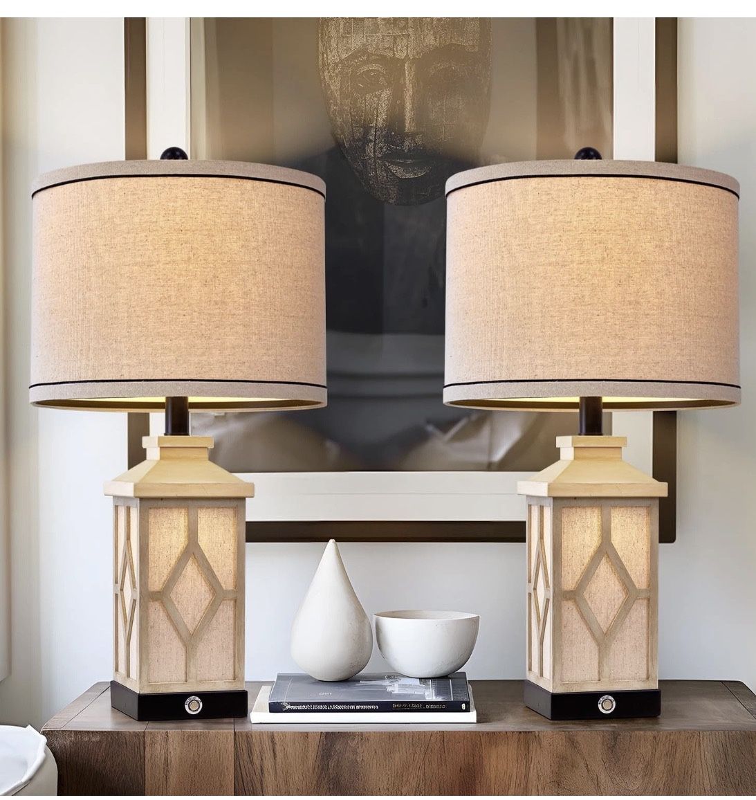 23.5" Touch Table Lamps for Living Room Set of 2 Farmhouse Bedside Lamps with...